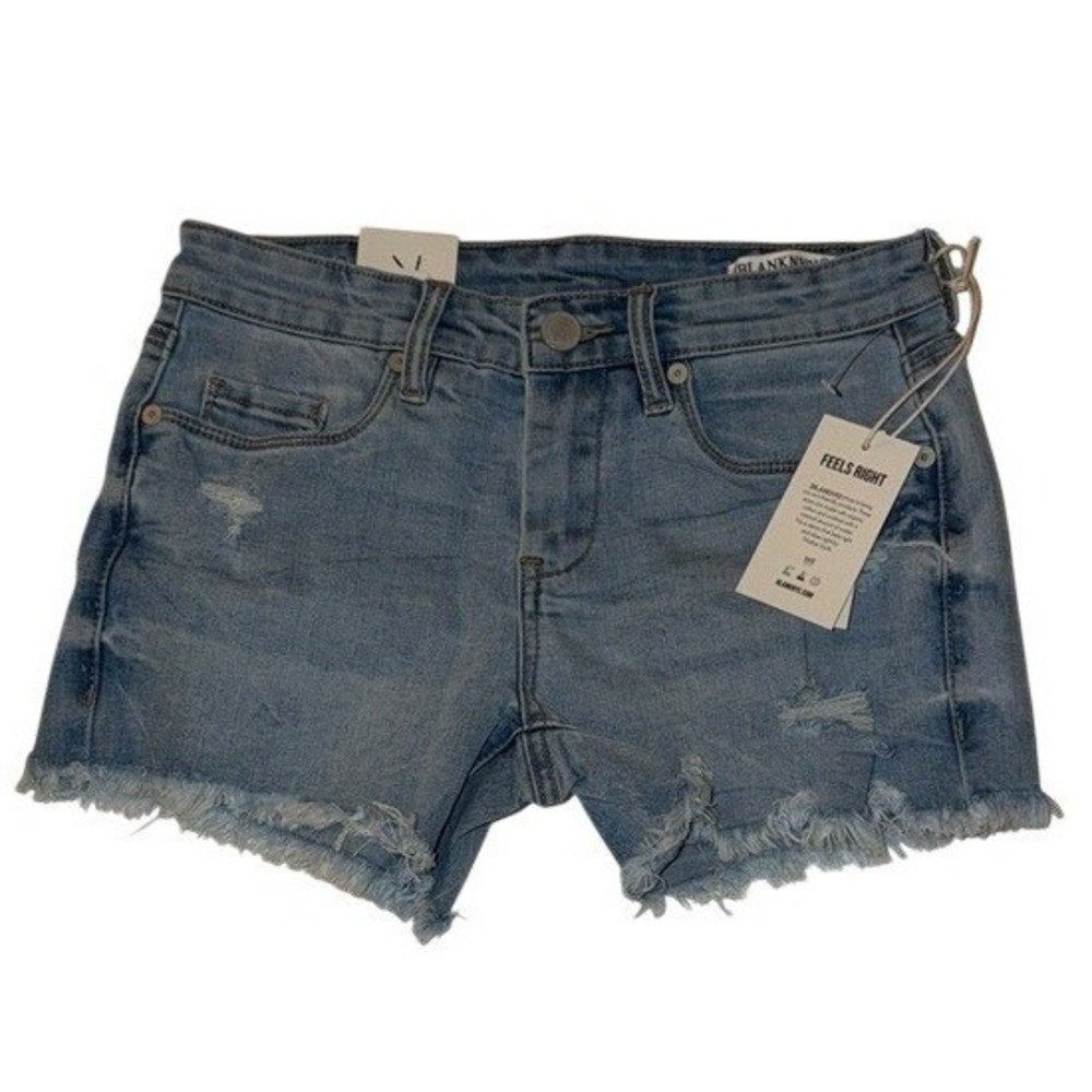 [BLANKNYC] Shorts Womens 24‎ The Astor Blue Distressed Frayed Raw Hem NEW